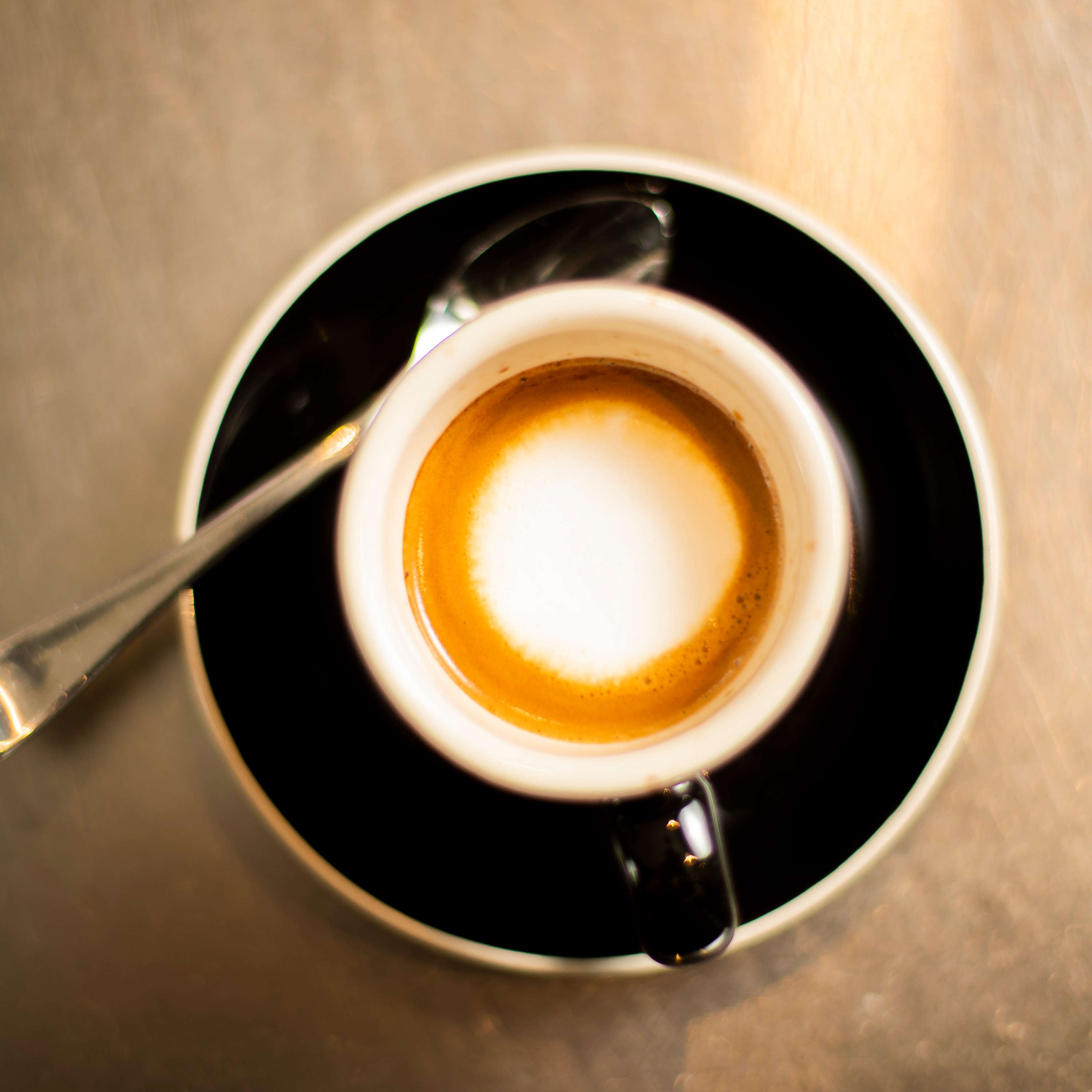 Close up of a short macchiato coffee. Photo: Richard Jupe.