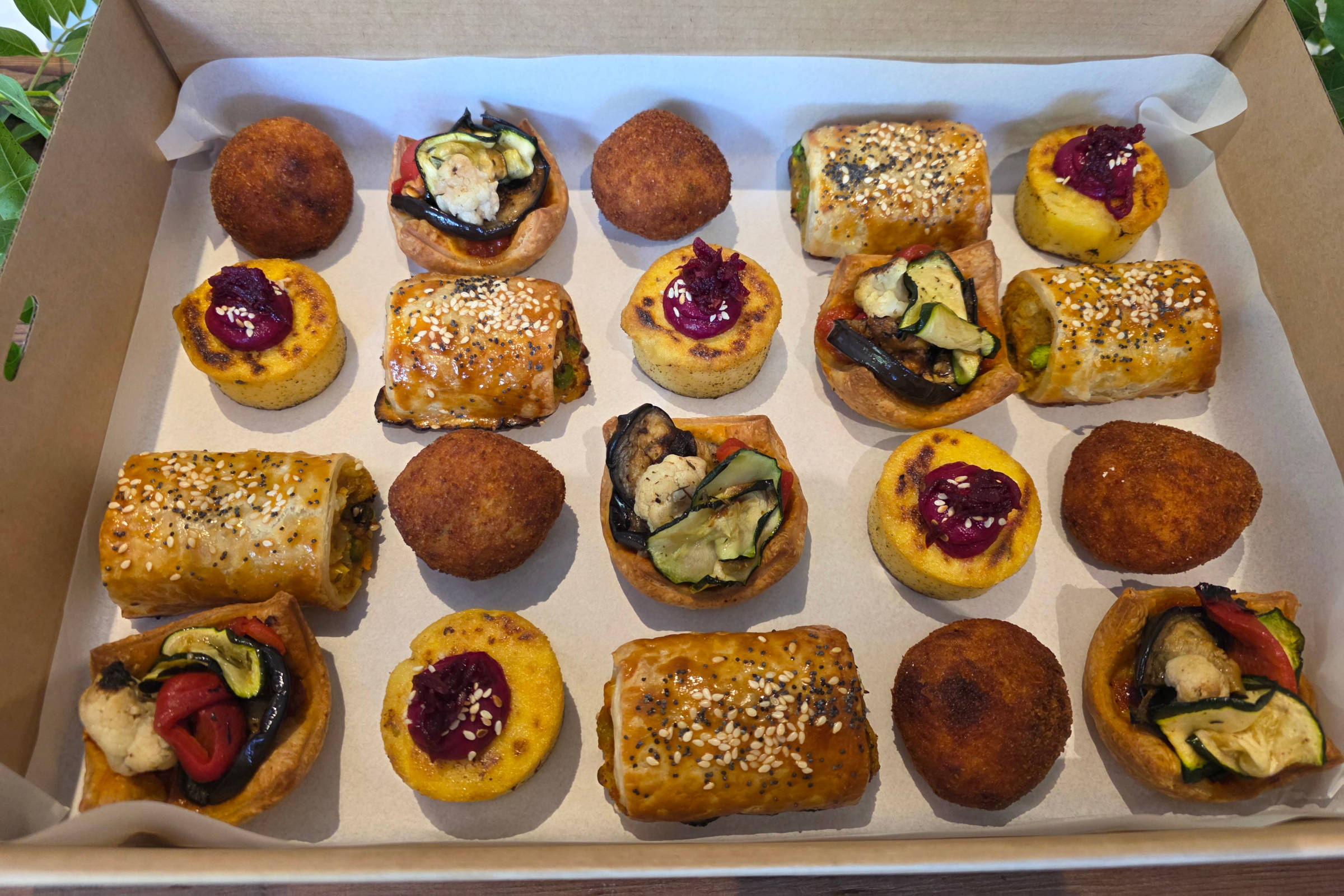 Gluten-free vegan canape box. Credit: The Pickled Pear.